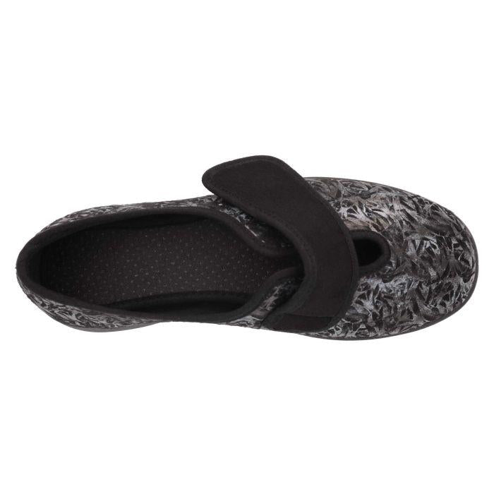 Women's Wide Fit DB Lavender Slippers in Blue Floral Stretch Textile - Image 1