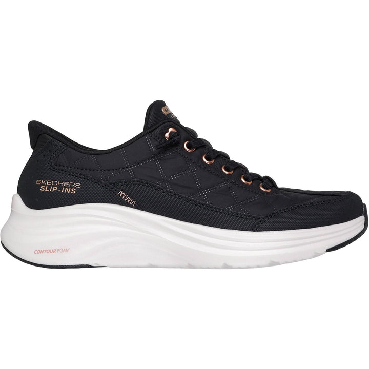 Women's Wide Fit Skechers 150413 Slip-ins Contour Foam Cozy Fit Golden Hour Trainers in Black/Rose Gold - Image 1