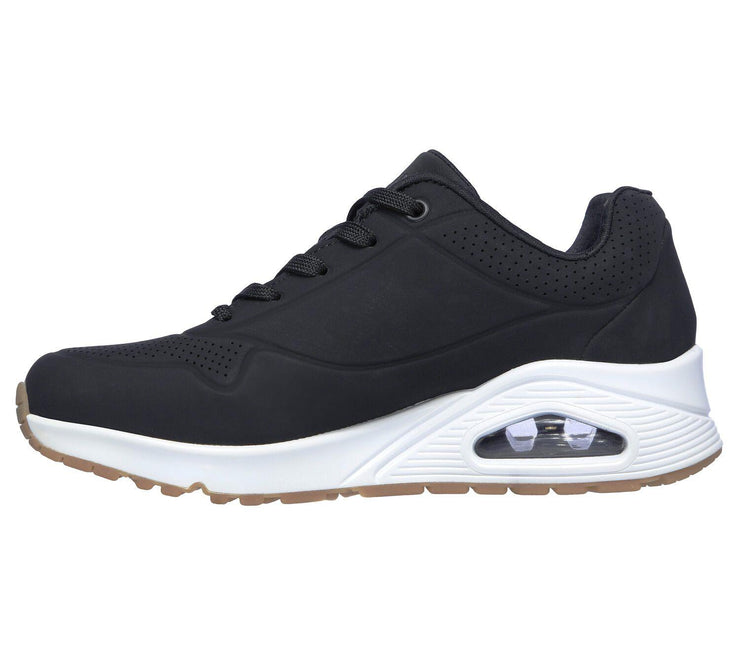 Mujer Wide Fit Skechers 73690 Uno - Stand On Air Walking Trainers - Negro/Blanco
