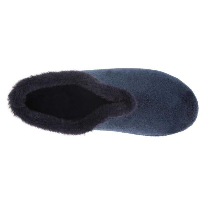 Women's Wide Fit DB Faye Slip on Slippers in Navy Velour - Image 6