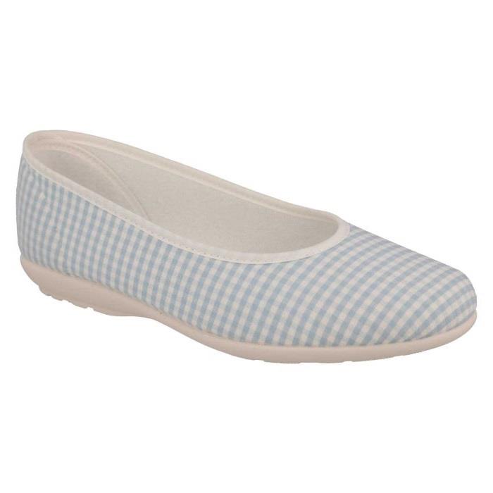 Women's Wide Fit DB Anenome Canvas Pumps in Blue Gingham Canvas - Image 1