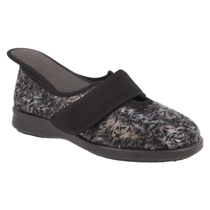 Women's Wide Fit DB Lavender Slippers in Blue Floral Stretch Textile - Image 6