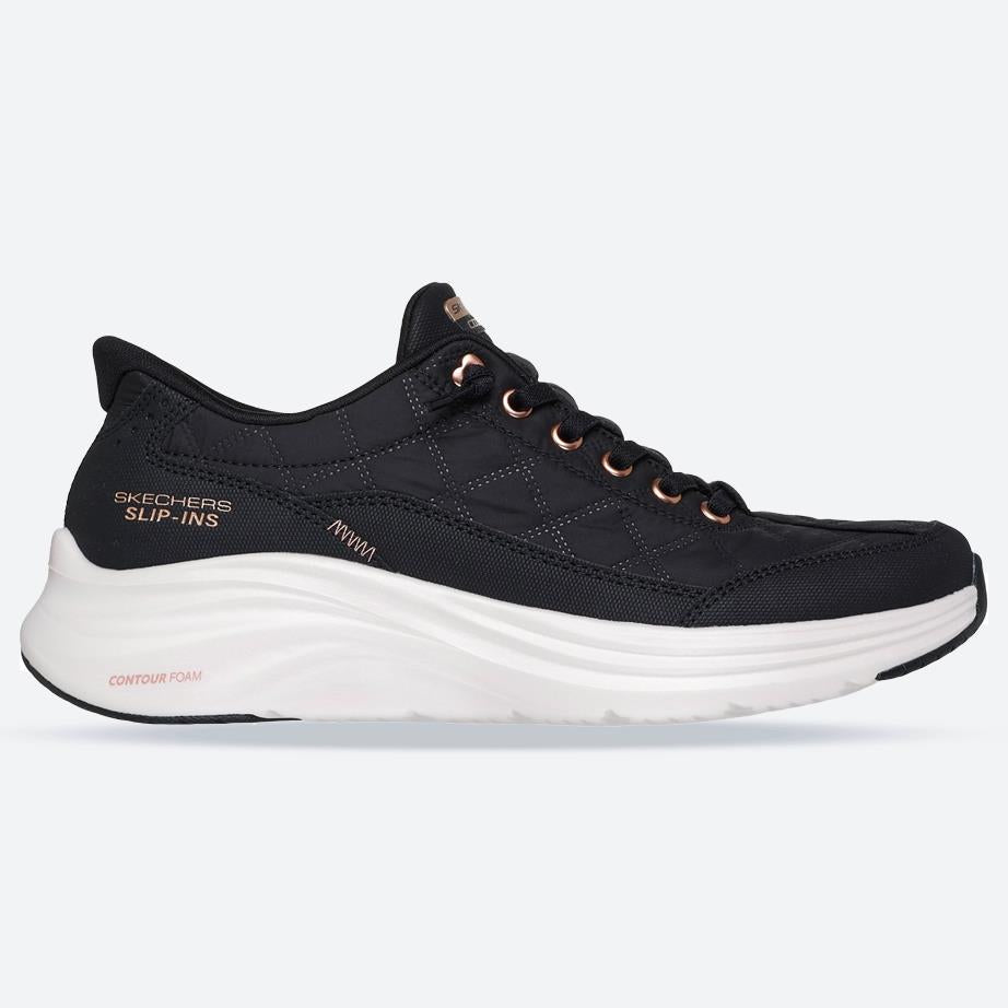 Women's Wide Fit Skechers 150413 Slip-ins Contour Foam Cozy Fit Golden Hour Trainers in Black/Rose Gold - Image 1