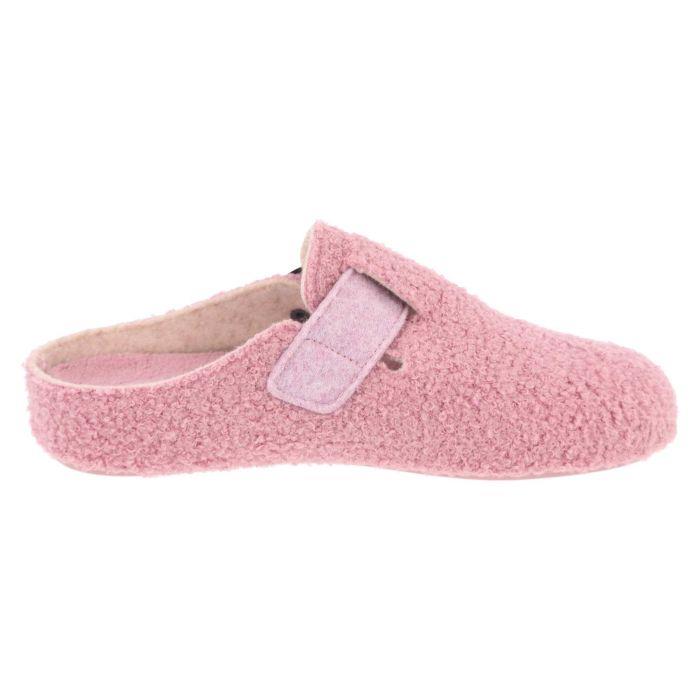Women's Wide Fit DB Gill Buckle Mule Slippers in Pink Fleece - Image 2