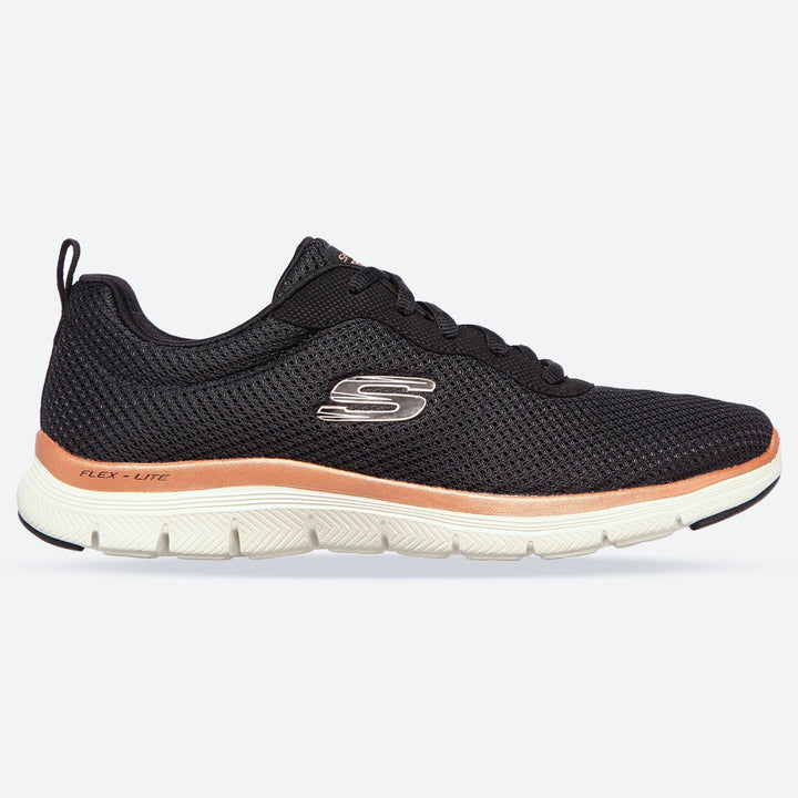 Womens Wide Fit Skechers Flex Appeal 4.0 149303 Brilliant Walking Trainers - Black/Rose Gold in Black/Rose Gold - Image 1