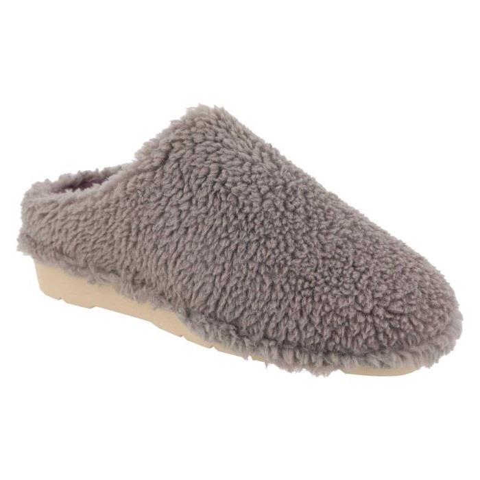 Women's Wide Fit DB Tatum Mule Slippers in Grey Fleece - Image 4