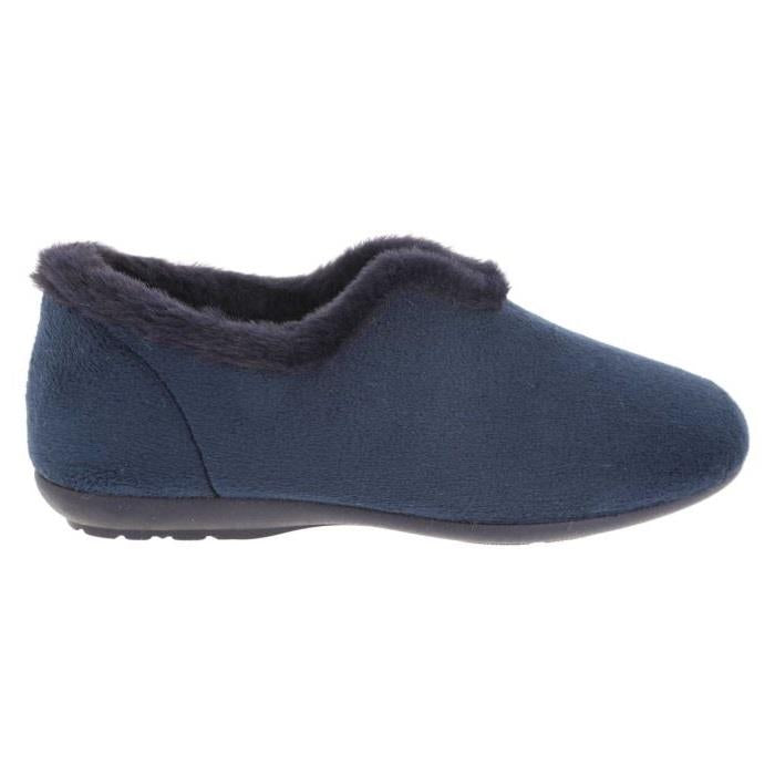Women's Wide Fit DB Faye Slip on Slippers in Navy Velour - Image 1