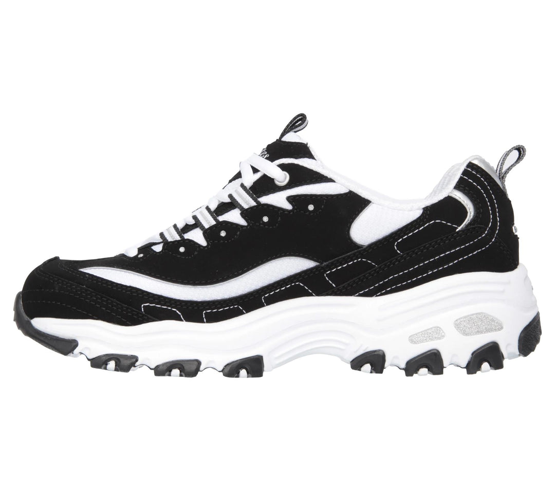 Women's Wide Fit Skechers 11930 D'Lites Biggest Fan Trainers in Black/White - Image 4