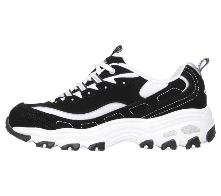 Women's Wide Fit Skechers 11930 D'Lites Biggest Fan Trainers in Black/White - Image 1