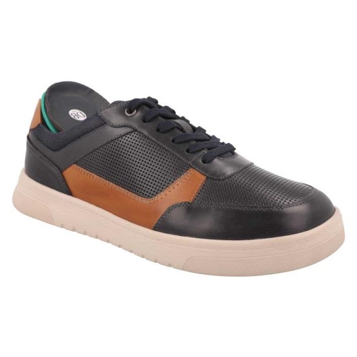 Men's Wide Fit DB Arlo Shoes in Navy / Light Tan Leather - Image 1