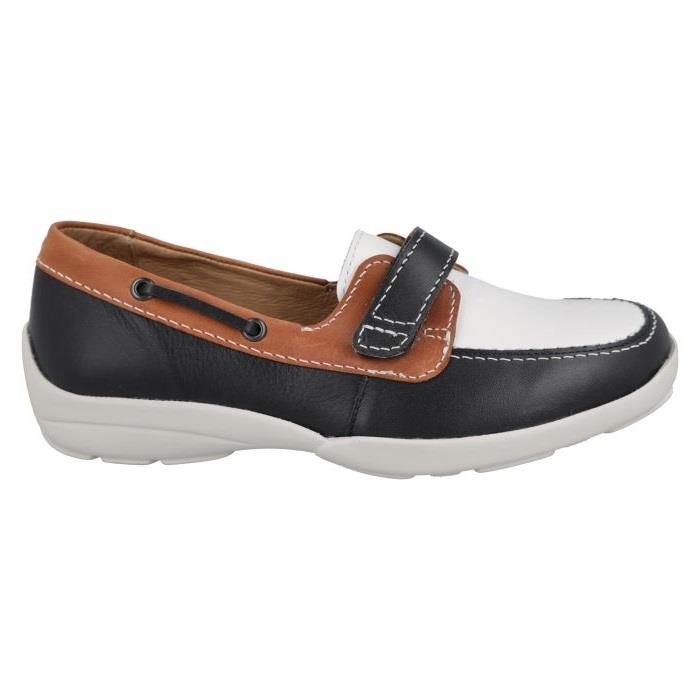 Women's Wide Fit DB Fiddle Shoes in Black Leather / Patent / Spot - Image 1
