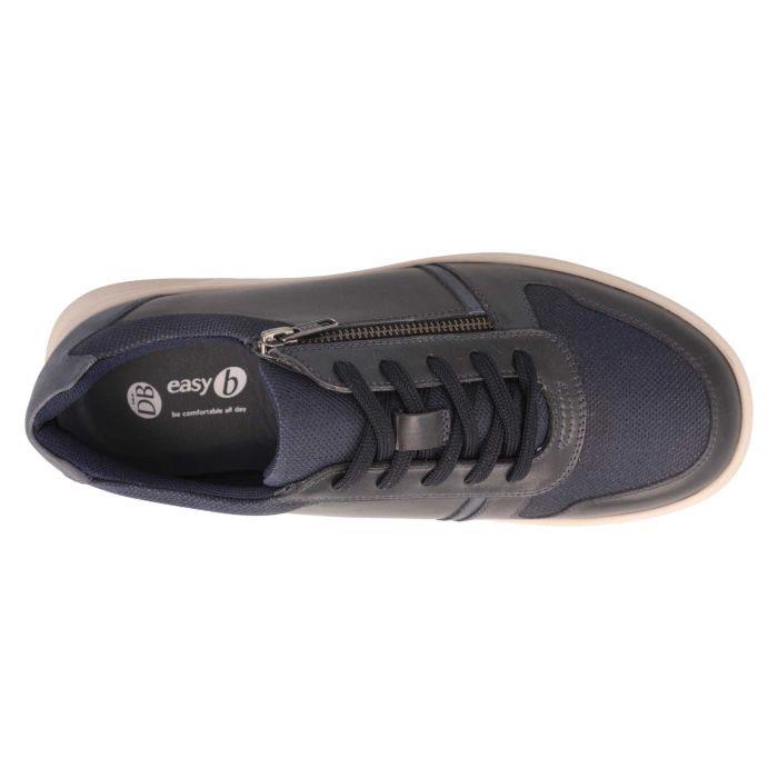 Men's Wide Fit DB Noah Shoes in Navy Leather / Navy Mesh - Image 5