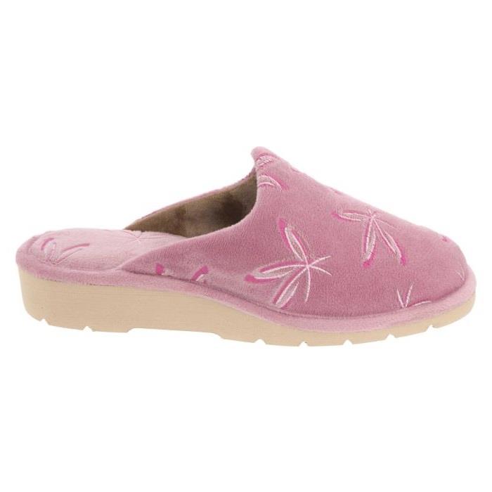 Women's Wide Fit DB Balsam Mule Slippers in Blue Floral Velour - Image 1