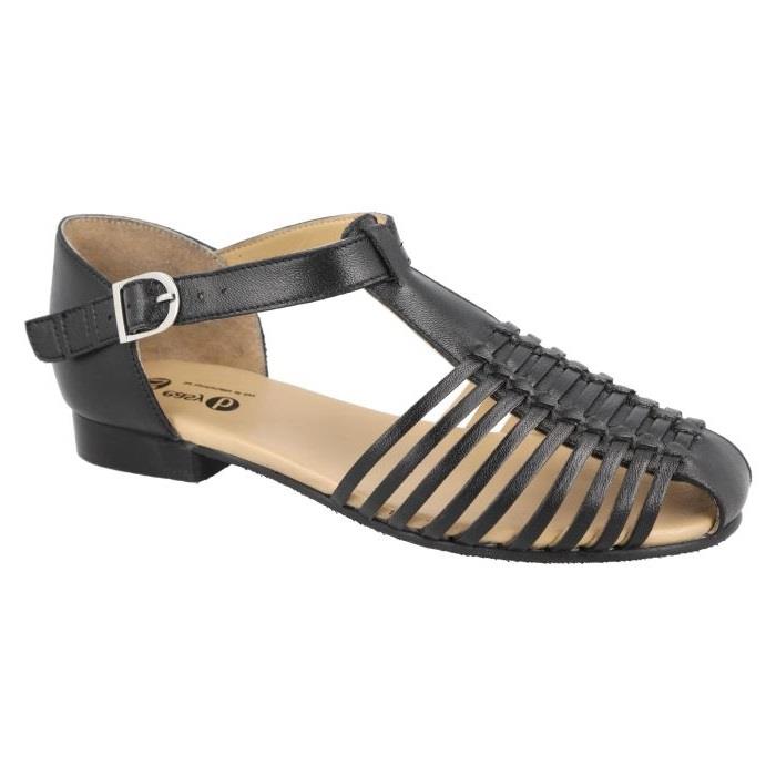 Women's Wide Fit DB Bella Sandals in Black Leather - Image 1