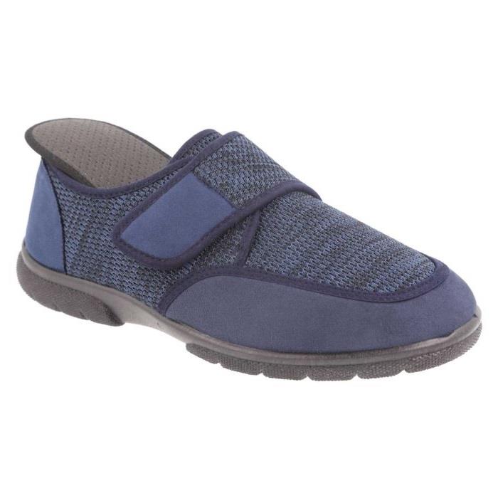 Men's Wide Fit DB Gavin Velcro Slippers in Navy Stretch / Navy Suedette - Image 5