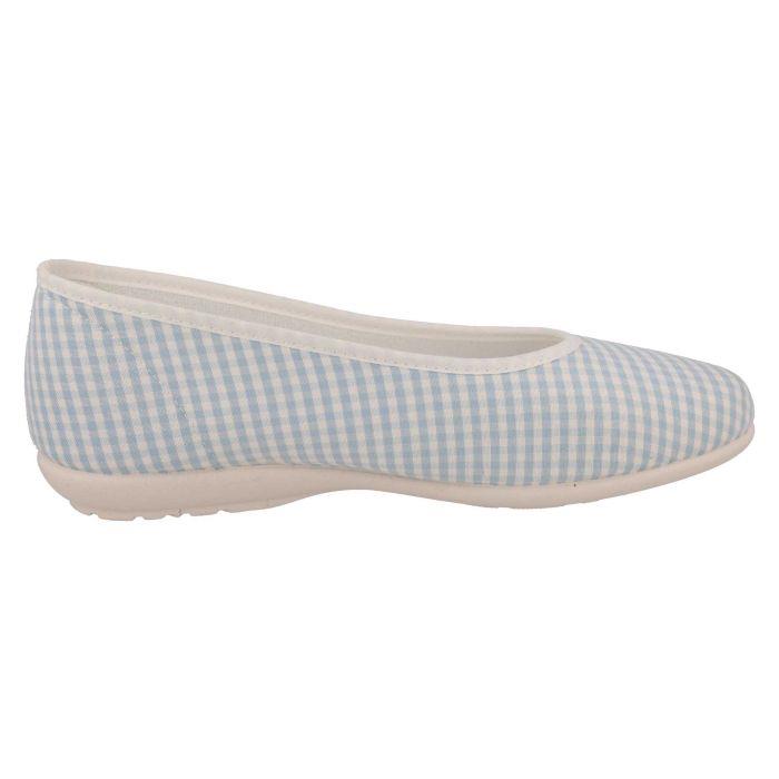 Women's Wide Fit DB Anenome Canvas Pumps in Blue Gingham Canvas - Image 1