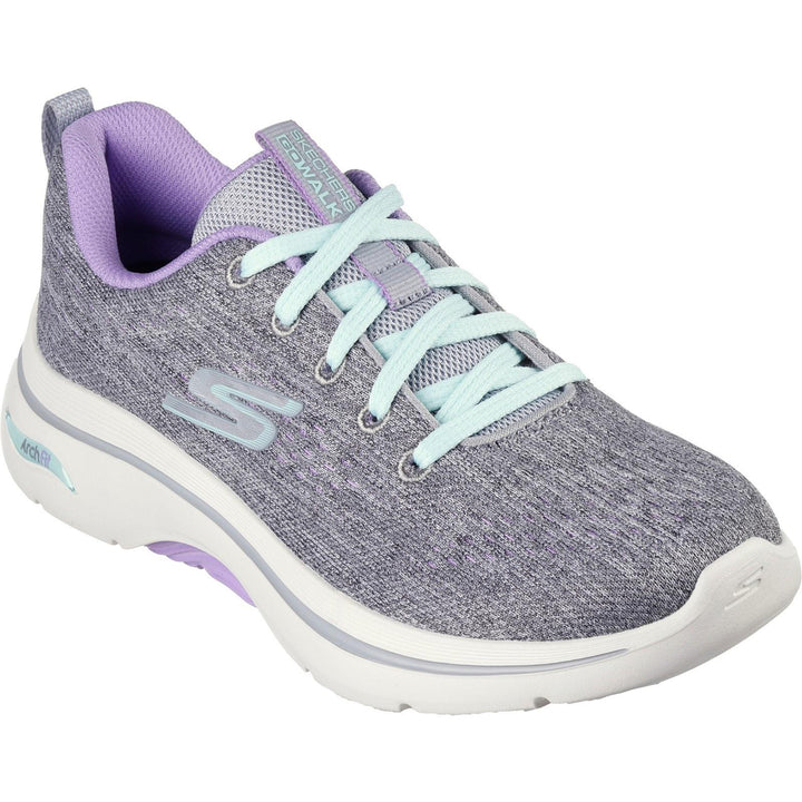 Women's Wide Fit Skechers 125311 Go Walk Arch Fit 2.0 Vivid Trainers in Grey/Lavender - Image 1