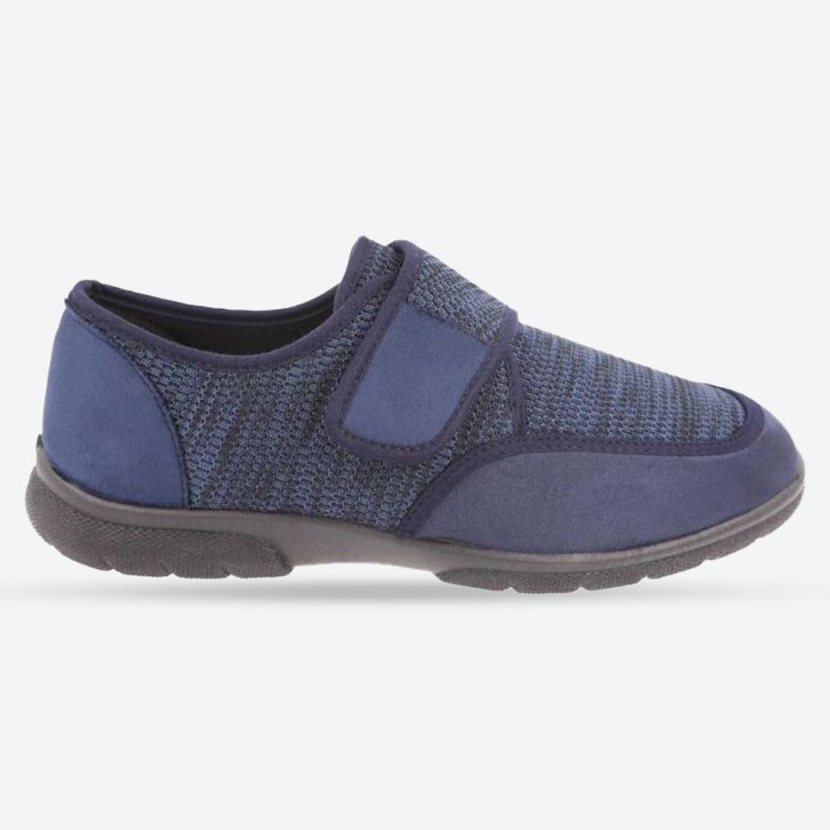 Men's Wide Fit DB Gavin Velcro Slippers in Navy Stretch / Navy Suedette - Image 1