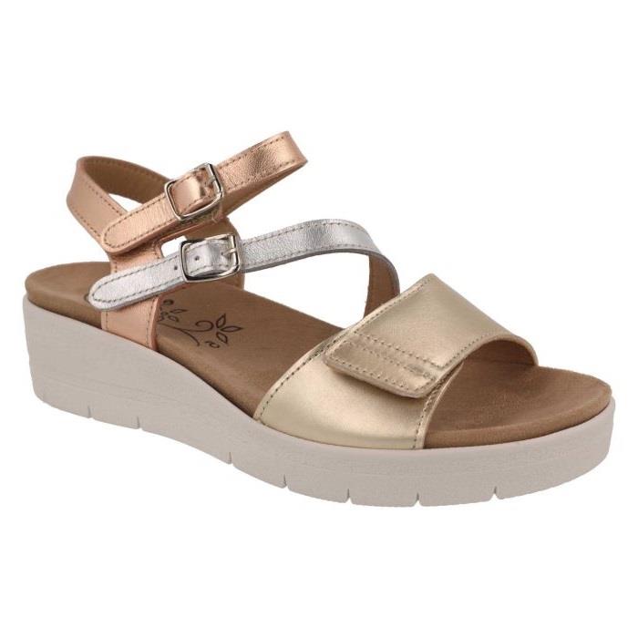 Women's Wide Fit DB Honor Sandals in Gold / Bronze / Silver Leather - Image 8