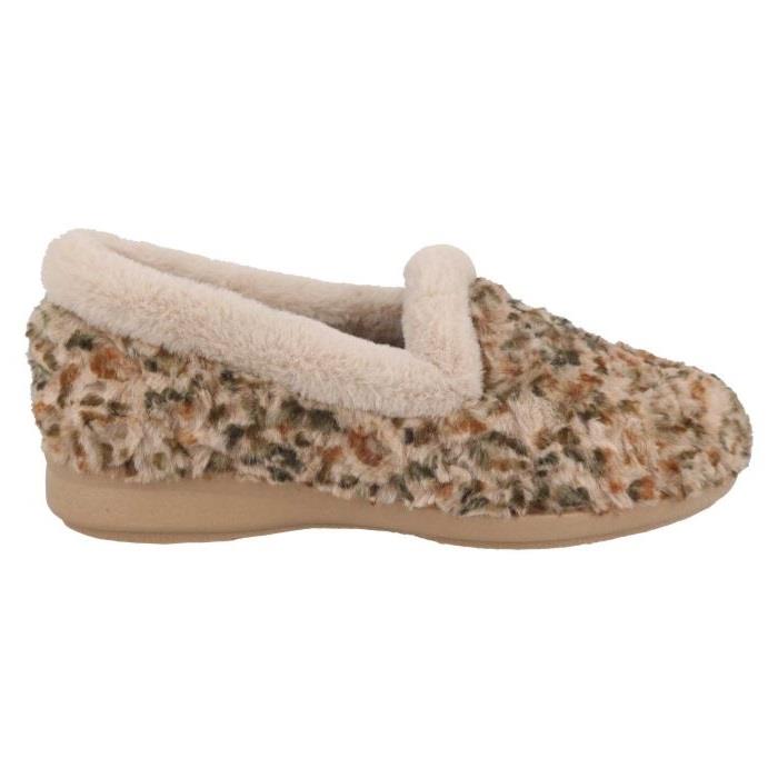 Women's Wide Fit DB Paige Slip on Slippers in Beige Multi Textile - Image 1