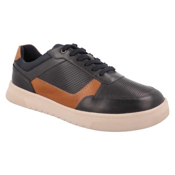 Men's Wide Fit DB Arlo Shoes in Navy / Light Tan Leather - Image 3