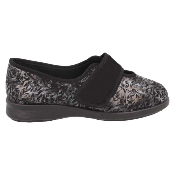 Women's Wide Fit DB Lavender Slippers in Blue Floral Stretch Textile - Image 1