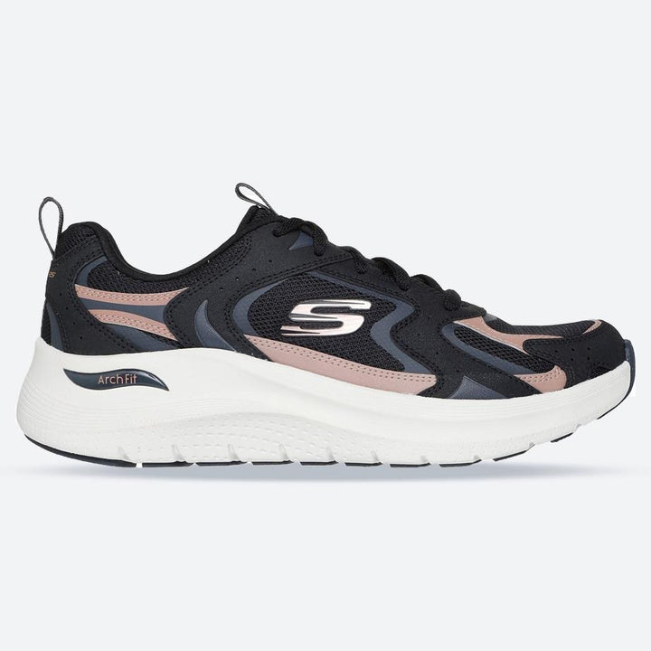 Women's Wide Fit Skechers 150332 Arch Fit 2.0 Vintage Luxe Trainers in Black/Rose Gold - Image 1