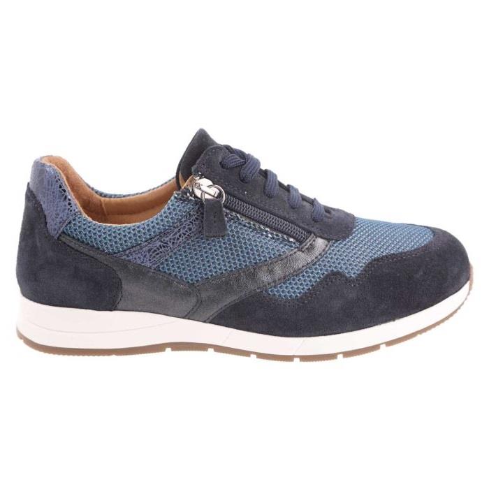 Women's Wide Fit DB Ava Lace Up Trainers in Black Leather / Gold Mesh - Image 1