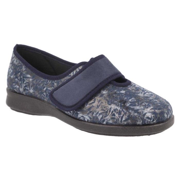 Women's Wide Fit DB Lavender Slippers in Blue Floral Stretch Textile - Image 8