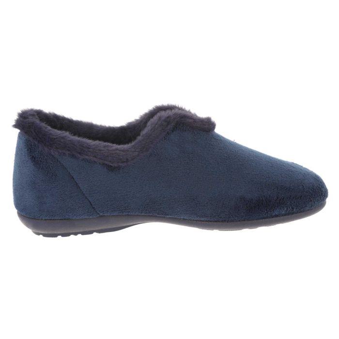 Women's Wide Fit DB Faye Slip on Slippers in Navy Velour - Image 1