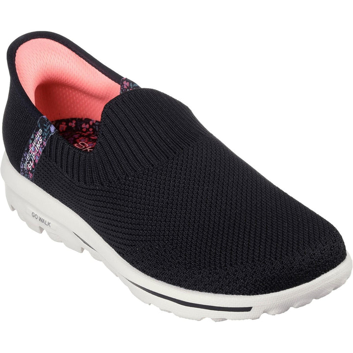 Women's Wide Fit Skechers 124799 Slip-ins Go Walk Travel Trainers in Black - Image 1