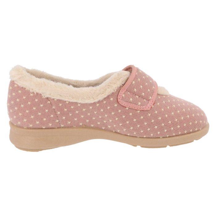 Women's Wide Fit DB Snowdrop Slippers in Rose Star Stitched Textile - Image 1