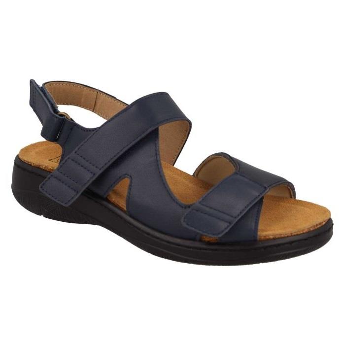 Women's Wide Fit DB Mallow Sandals in Navy Leather - Image 1