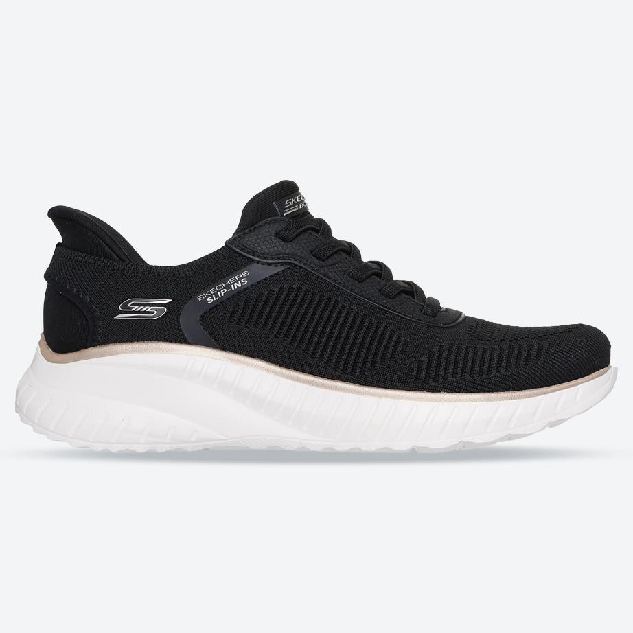 Women's Wide Fit Skechers Slip-ins 117497 Waves Bobs Sport Squad Trainers - Black/Gold in Black/Gold - Image 1