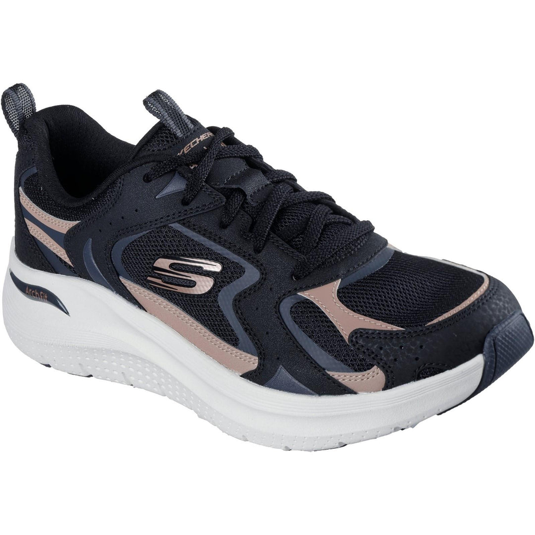 Women's Wide Fit Skechers 150332 Arch Fit 2.0 Vintage Luxe Trainers in Black/Rose Gold - Image 3