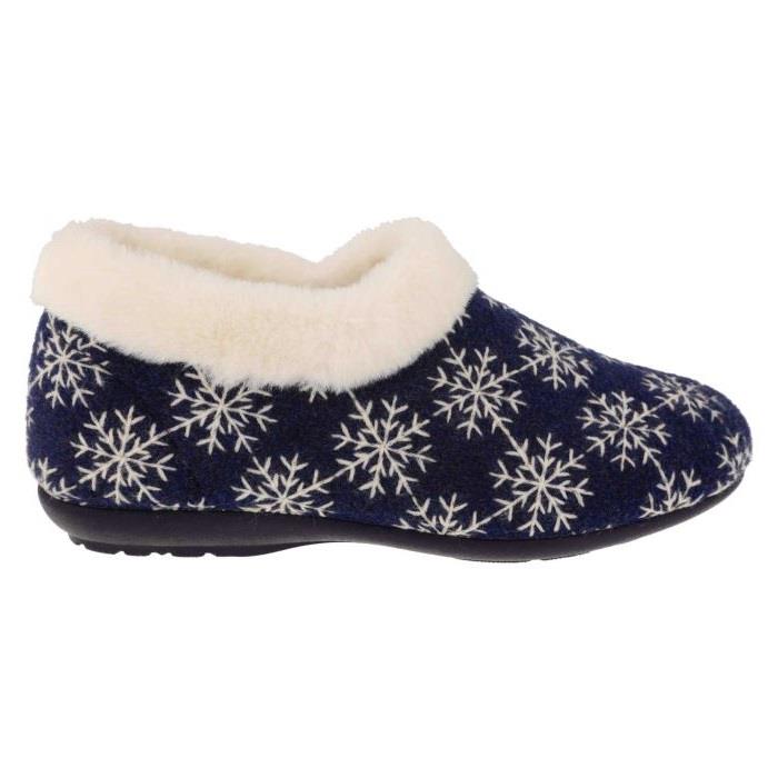 Women's Wide Fit DB Libby Slippers in Navy / White Snowflake - Image 2