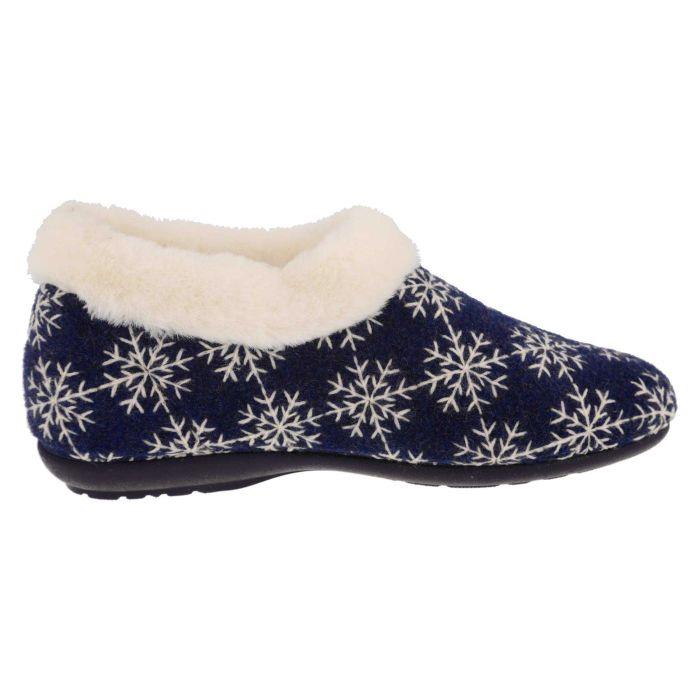 Women's Wide Fit DB Libby Slippers in Navy / White Snowflake - Image 1