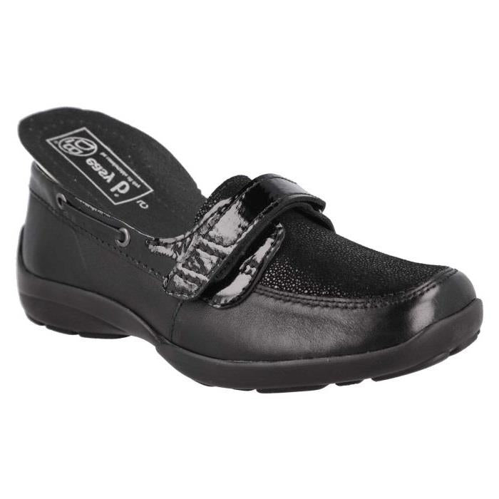 Women's Wide Fit DB Fiddle Shoes in Black Leather / Patent / Spot - Image 1