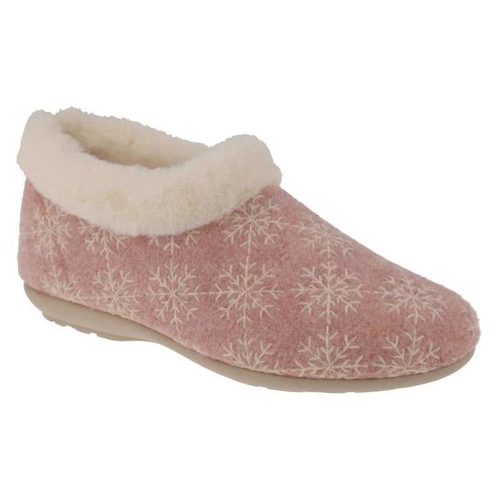 Women's Wide Fit DB Libby Slippers in Navy / White Snowflake - Image 1
