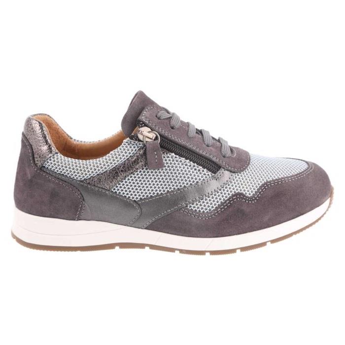 Women's Wide Fit DB Ava Lace Up Trainers in Black Leather / Gold Mesh - Image 1