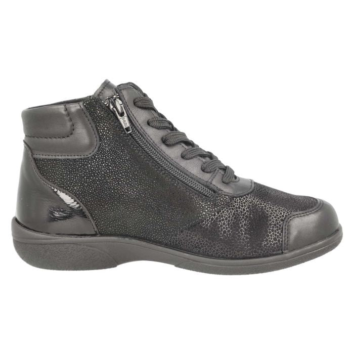 Women's Wide Fit DB Nova Boots in Black Leather / Patent / Stretch - Image 1