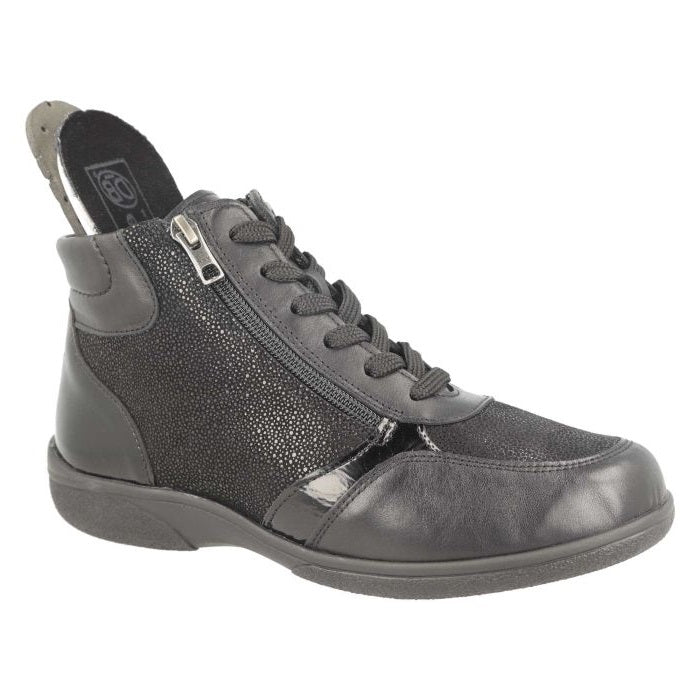 Women's Wide Fit DB Nova Boots in Black Leather / Patent / Stretch - Image 1