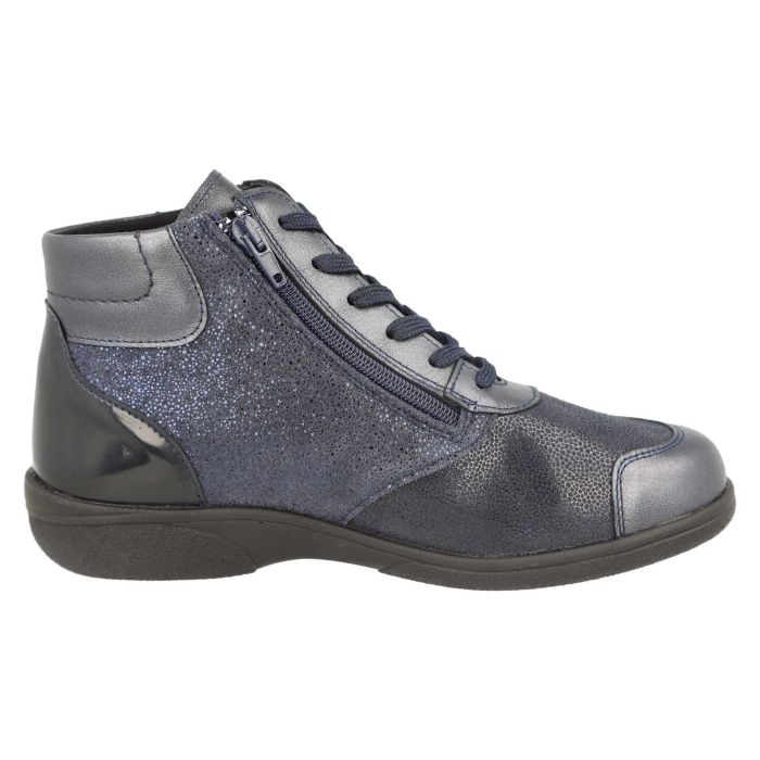 Women's Wide Fit DB Nova Boots in Black Leather / Patent / Stretch - Image 1