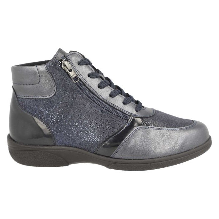 Women's Wide Fit DB Nova Boots in Black Leather / Patent / Stretch - Image 1