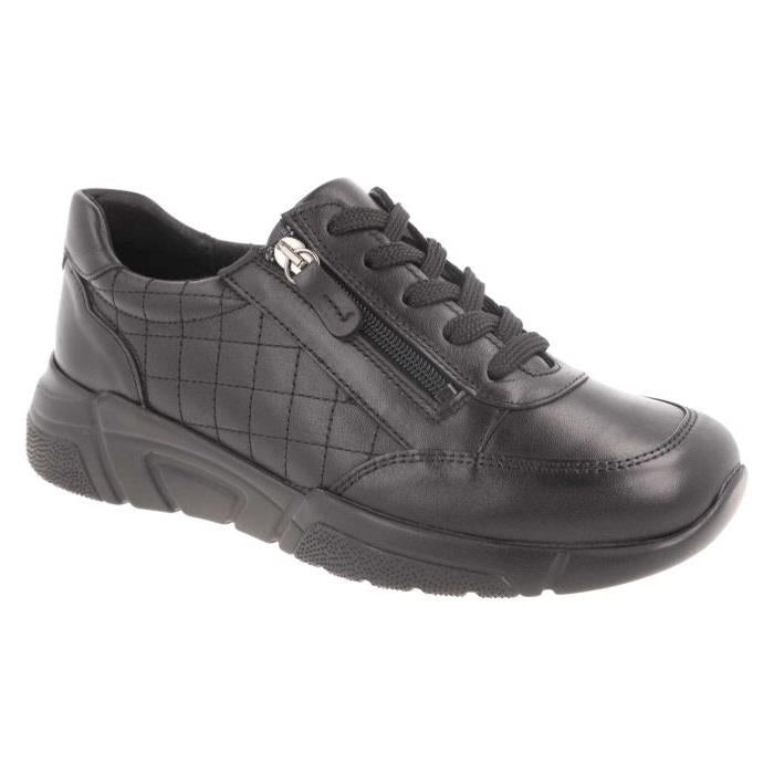 Women's Wide Fit DB Harebell Zip/Lace Shoes in Black Leather - Image 1