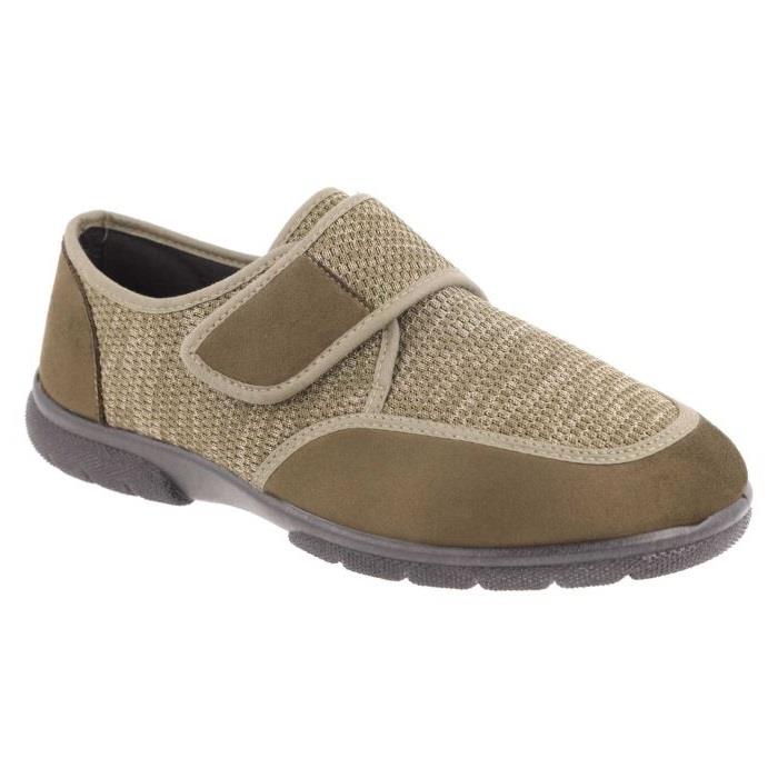 Men's Wide Fit DB Gavin Velcro Slippers in Navy Stretch / Navy Suedette - Image 1
