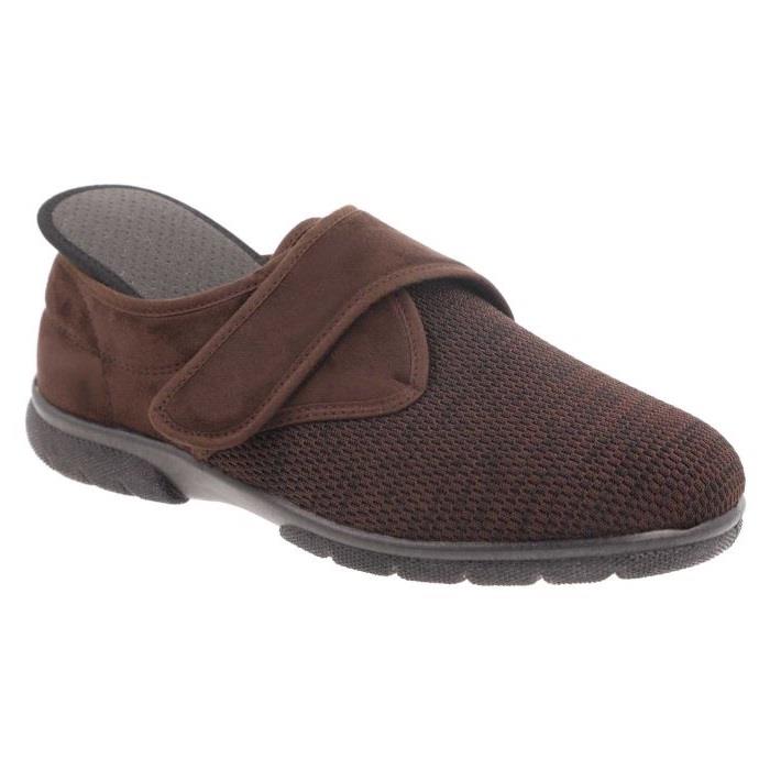 Men's Wide Fit DB Orson Velcro Slippers in Black Stretch / Black Suedette - Image 11