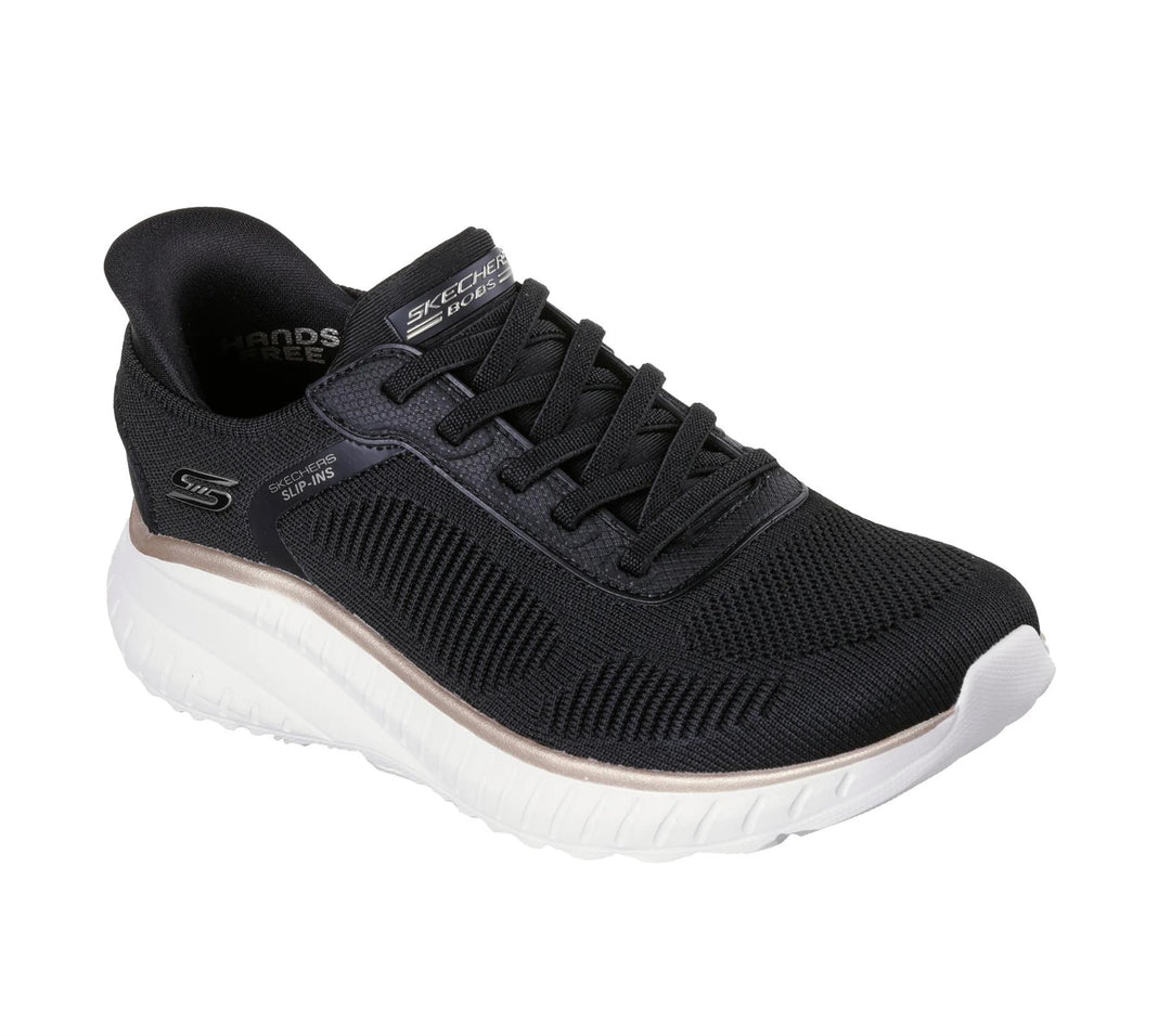 Women's Wide Fit Skechers Slip-ins 117497 Waves Bobs Sport Squad Trainers - Black/Gold in Black/Gold - Image 3