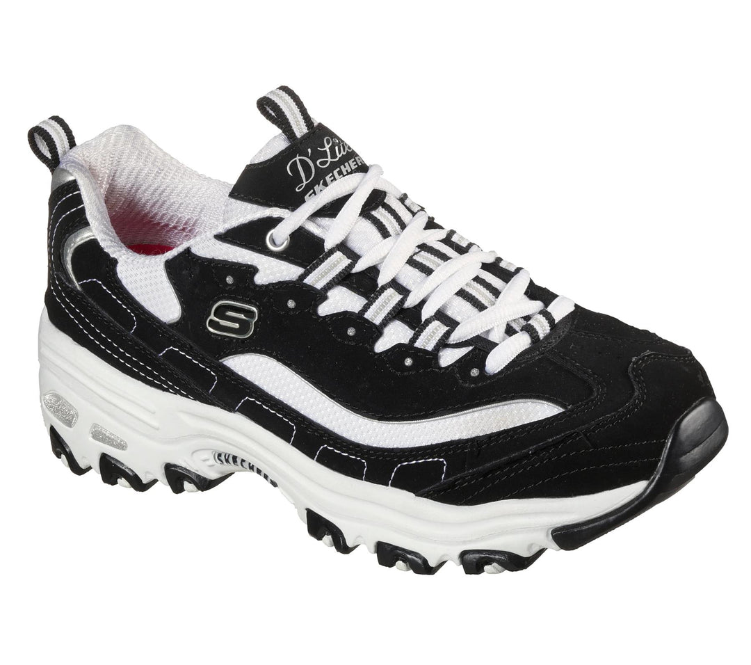 Women's Wide Fit Skechers 11930 D'Lites Biggest Fan Trainers in Black/White - Image 3