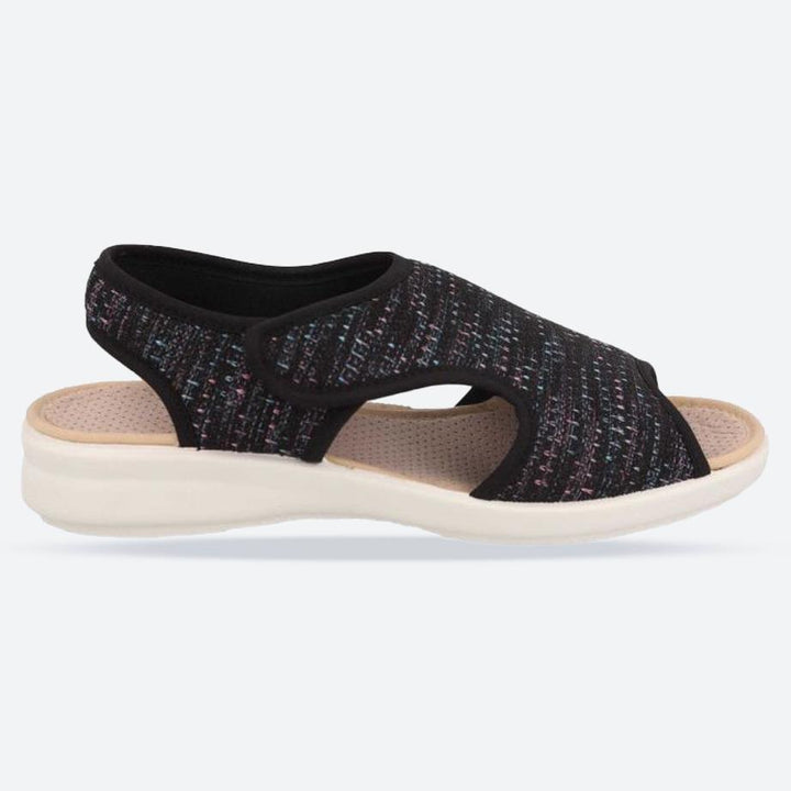 Women's Wide Fit DB Ragwort Sandals in Black Multi Stretch - Image 1